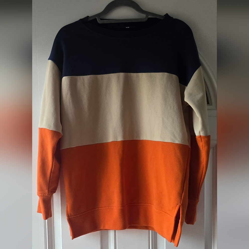 Colorblock Crewneck M Sweatshirt Navy Burnt Orange Cream Retro 70s French Terry